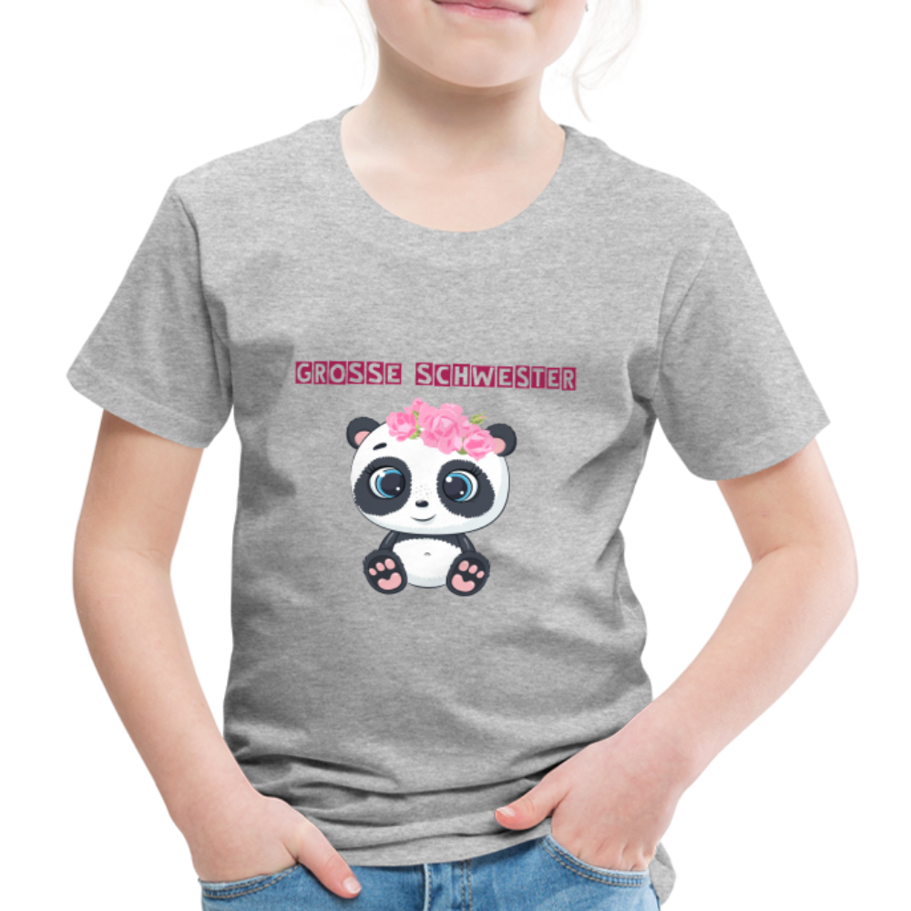 Kinder Premium T-Shirt - Große Schwester Panda - Grau meliert