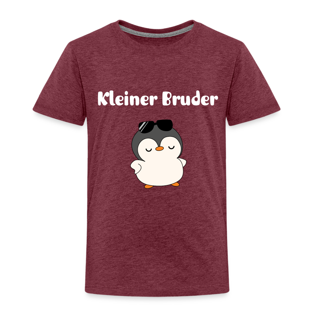 Kinder Premium T-Shirt - Kleiner Bruder cooler Pinguin - Bordeauxrot meliert