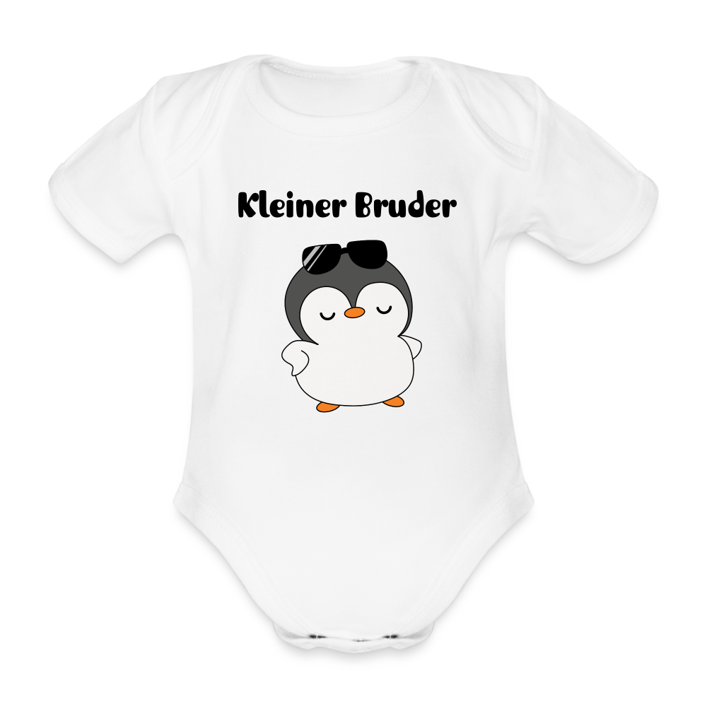 Baby Bio-Kurzarm-Body - Kleiner Bruder cooler Pinguin - weiß