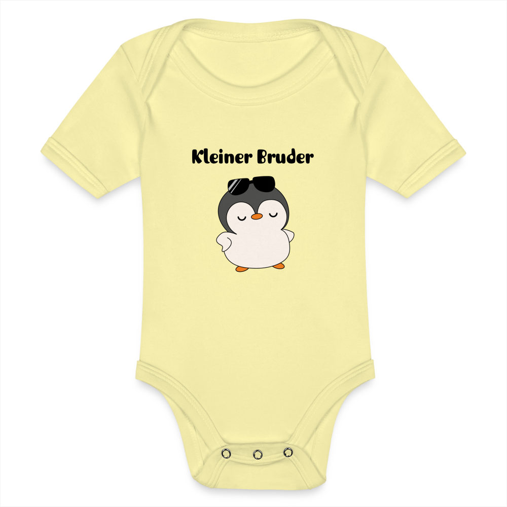 Baby Bio-Kurzarm-Body - Kleiner Bruder cooler Pinguin - Hellgelb