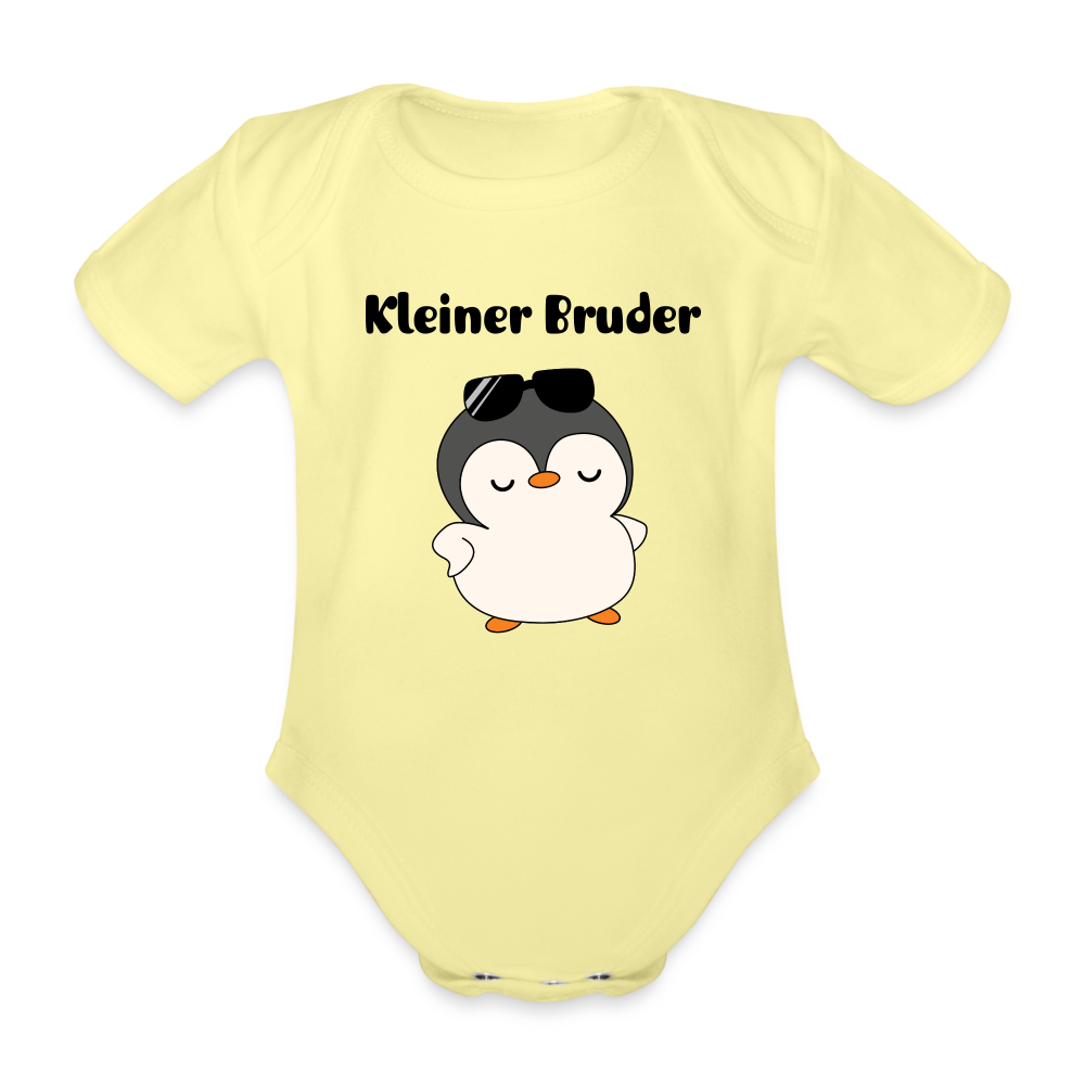 Baby Bio-Kurzarm-Body - Kleiner Bruder cooler Pinguin - Hellgelb