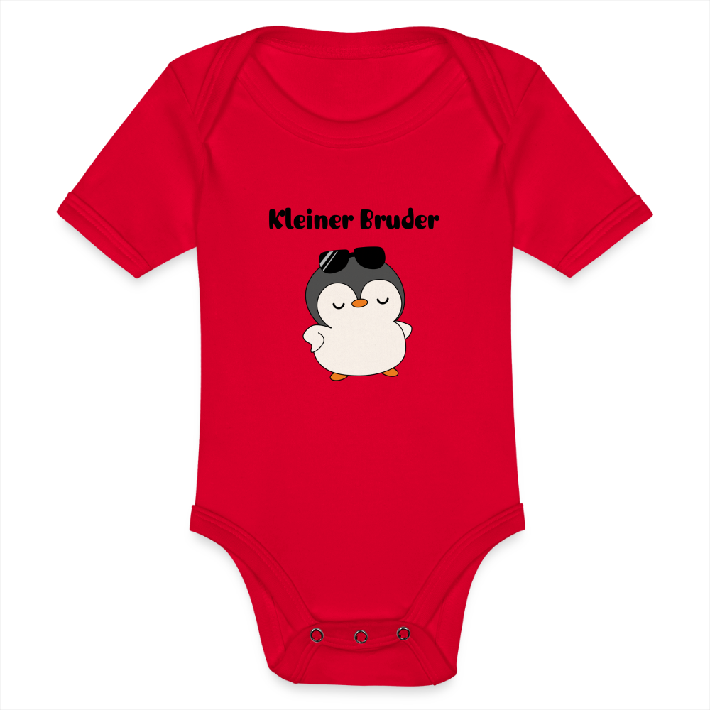 Baby Bio-Kurzarm-Body - Kleiner Bruder cooler Pinguin - Rot