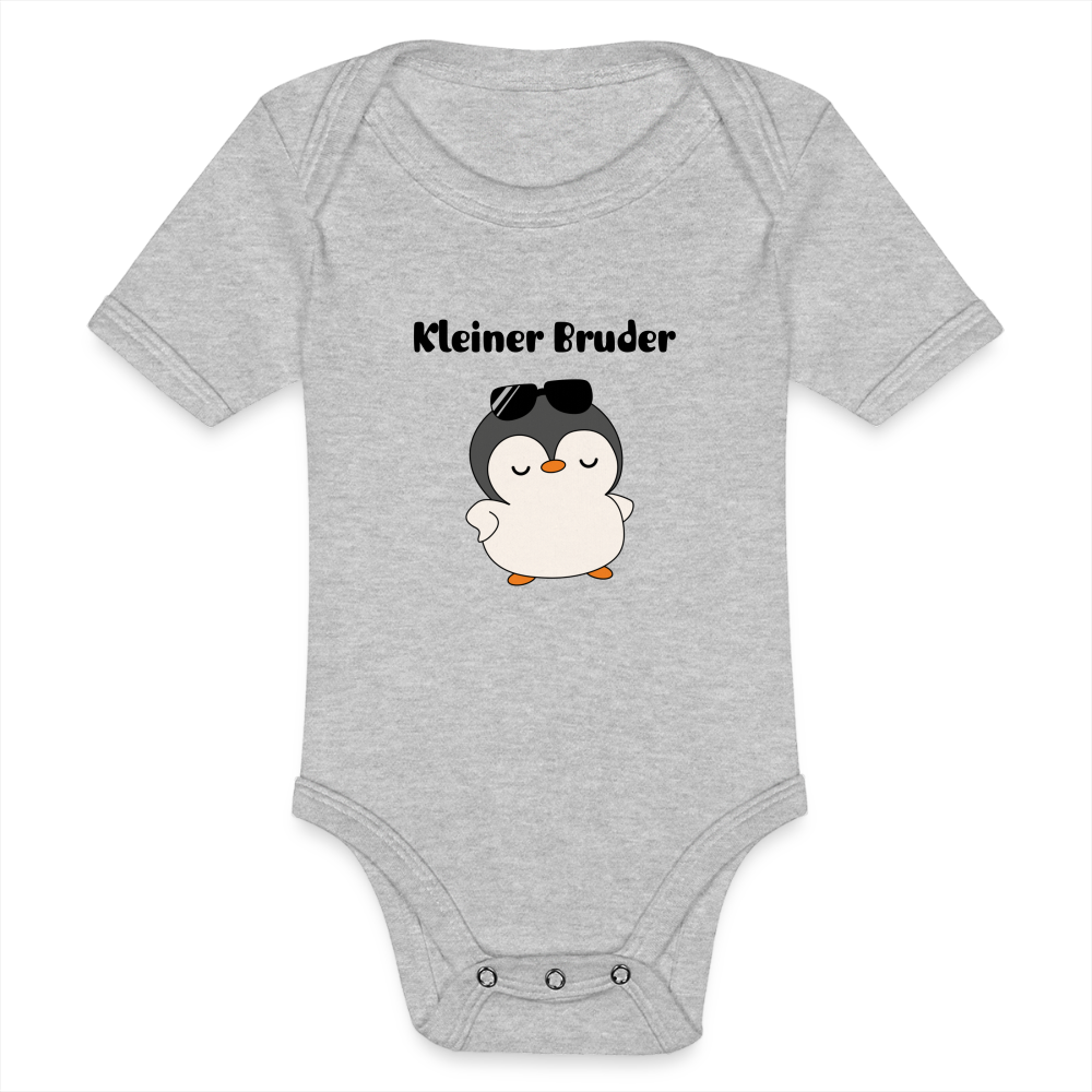 Baby Bio-Kurzarm-Body - Kleiner Bruder cooler Pinguin - Grau meliert