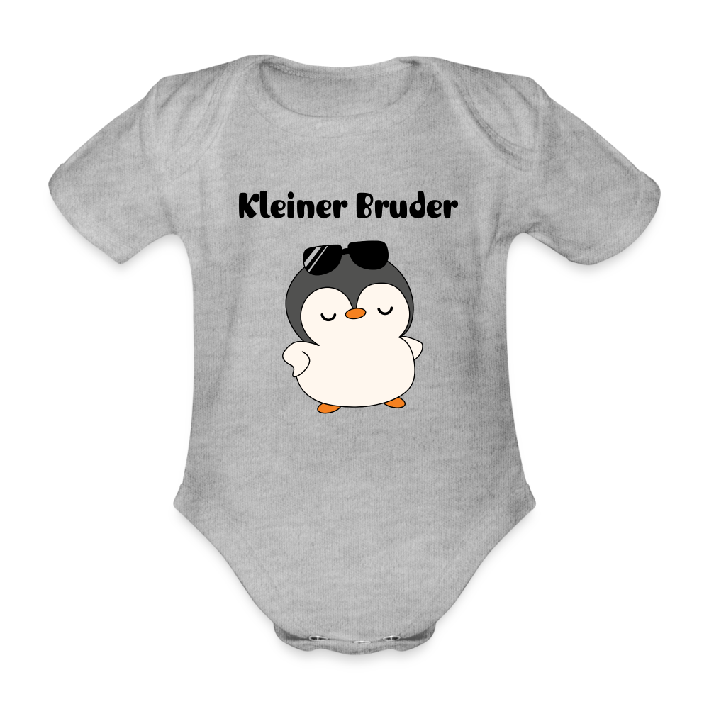 Baby Bio-Kurzarm-Body - Kleiner Bruder cooler Pinguin - Grau meliert