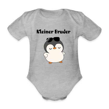 Baby Bio-Kurzarm-Body - Kleiner Bruder cooler Pinguin - Grau meliert