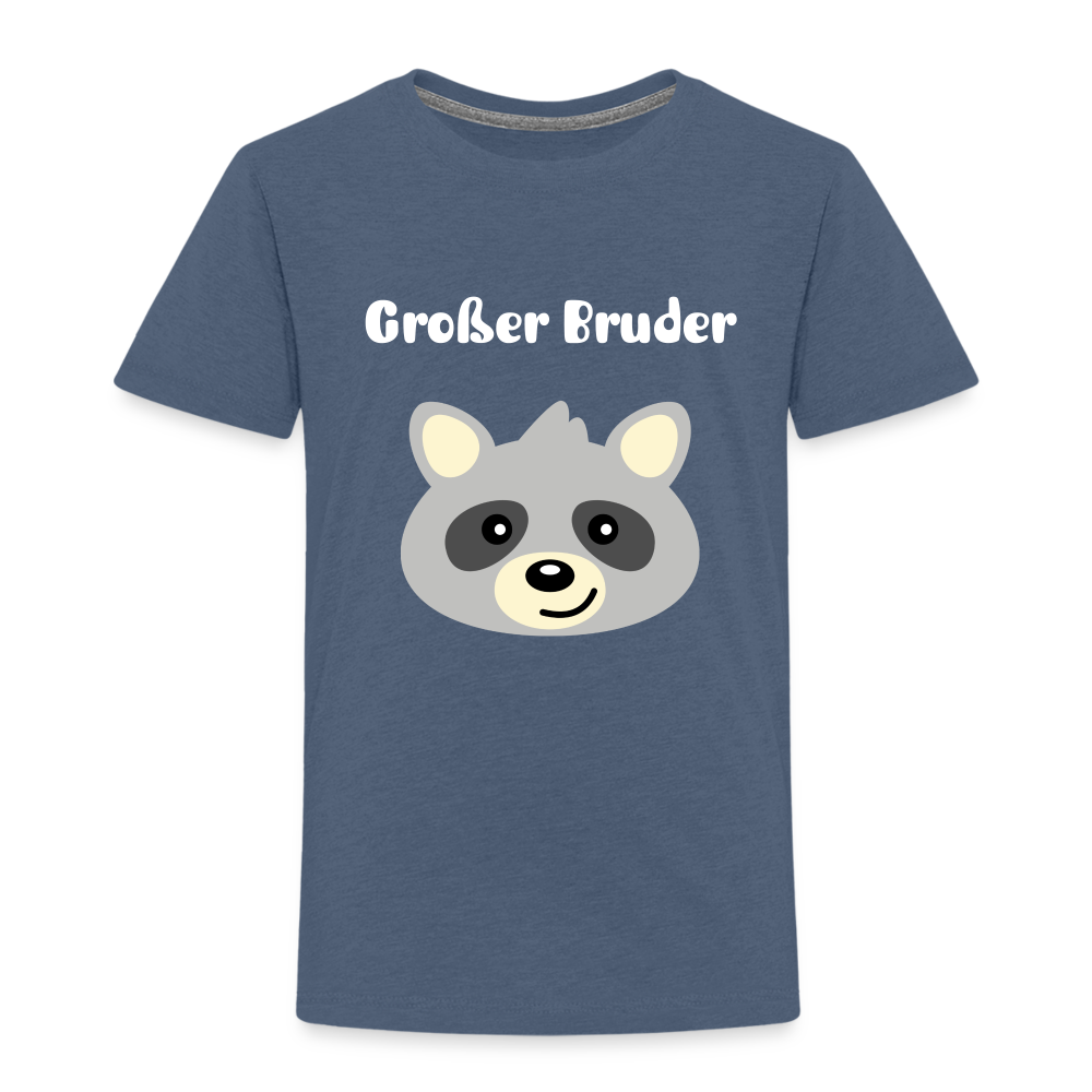 Kinder Premium T-Shirt - Großer Bruder Waschbär - Blau meliert