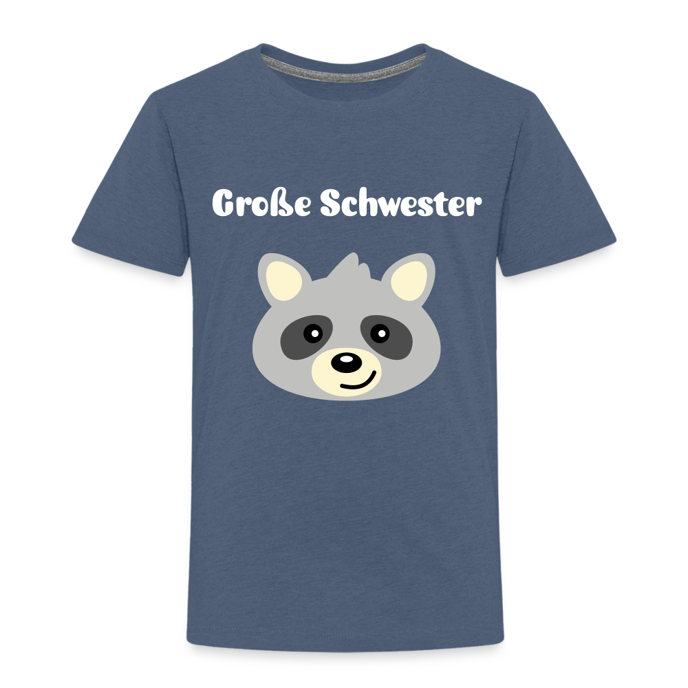 Kinder Premium T-Shirt - Große Schwester Waschbär - Blau meliert