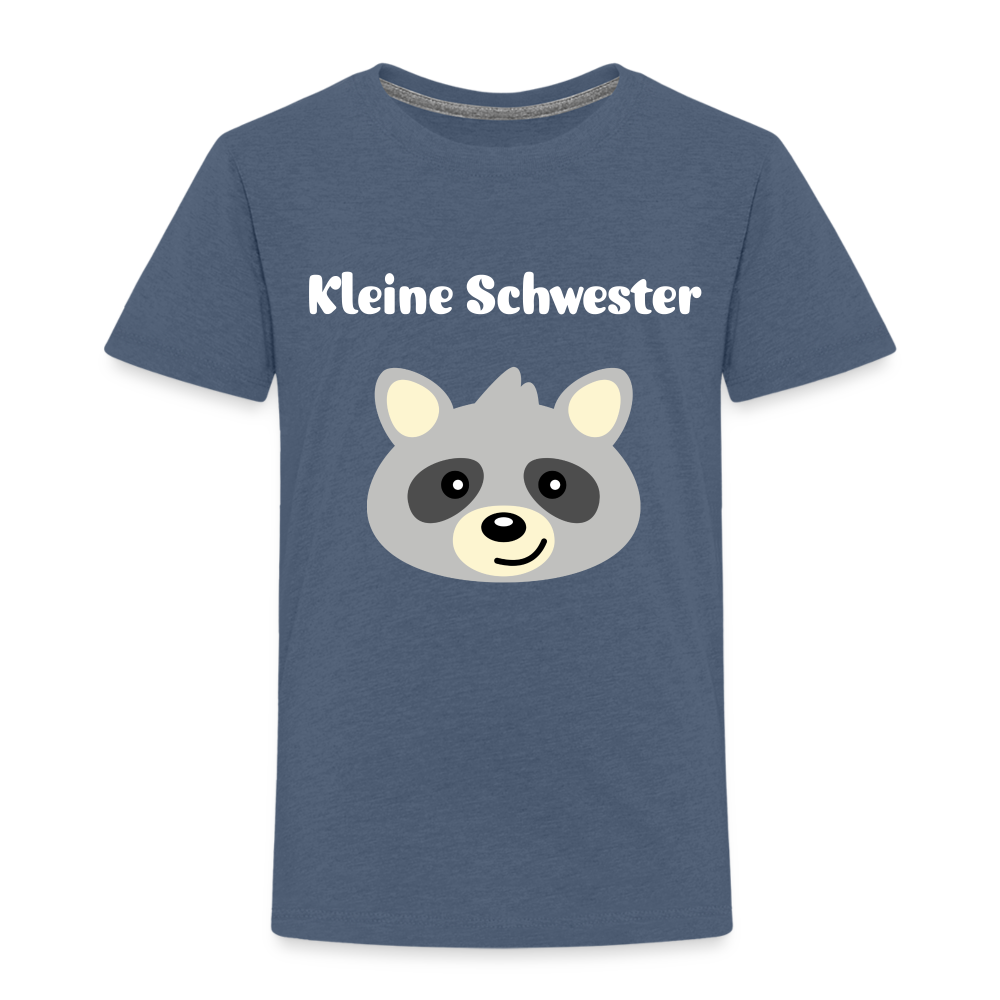 Kinder Premium T-Shirt - Kleine Schwester Waschbär - Blau meliert