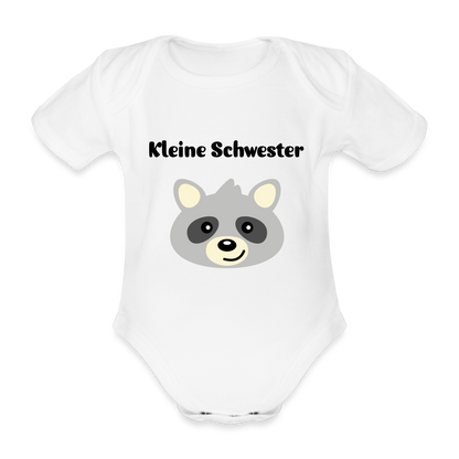 Baby Bio-Kurzarm-Body - Kleine Schwester Waschbär - weiß