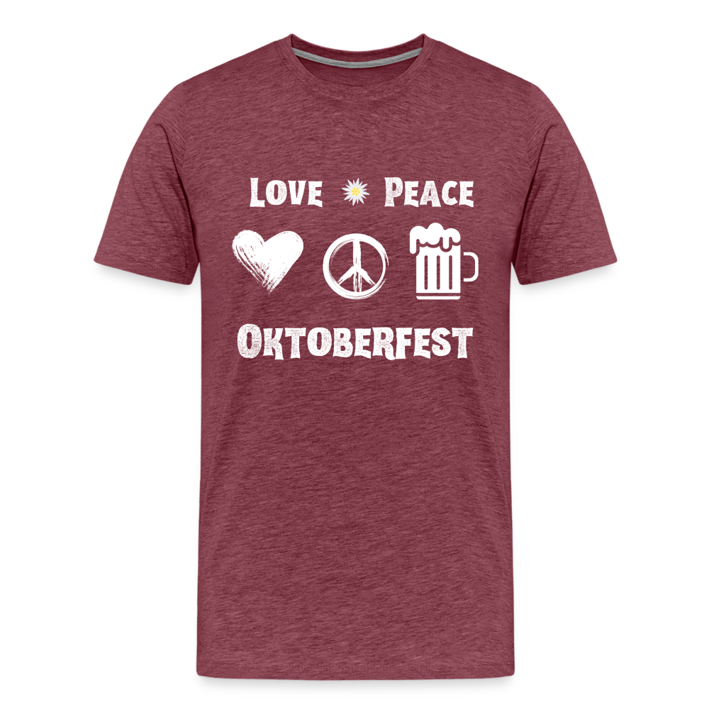 Männer Premium T-Shirt - Love Peace Oktoberfest - Bordeauxrot meliert