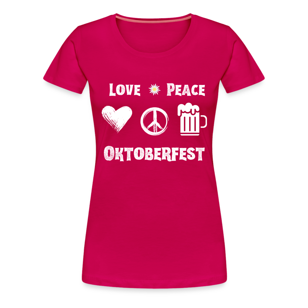 Frauen Premium T-Shirt - Love Peace Oktoberfest - dunkles Pink