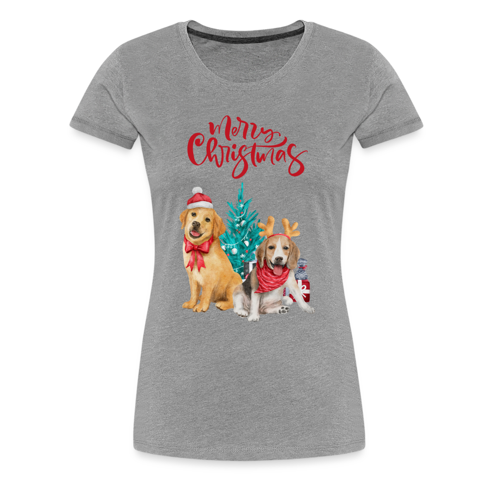 Frauen Premium T-Shirt - Christmas Dogs - Grau meliert