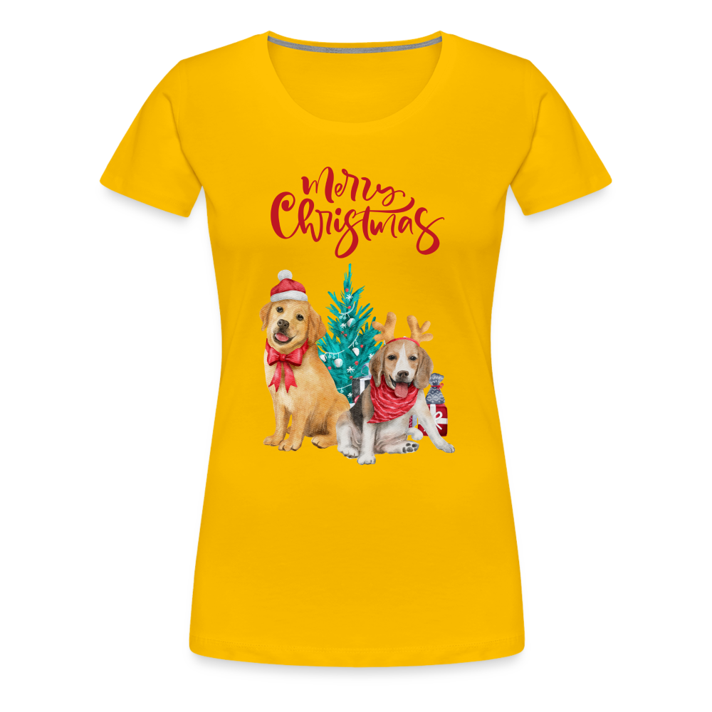 Frauen Premium T-Shirt - Christmas Dogs - Sonnengelb