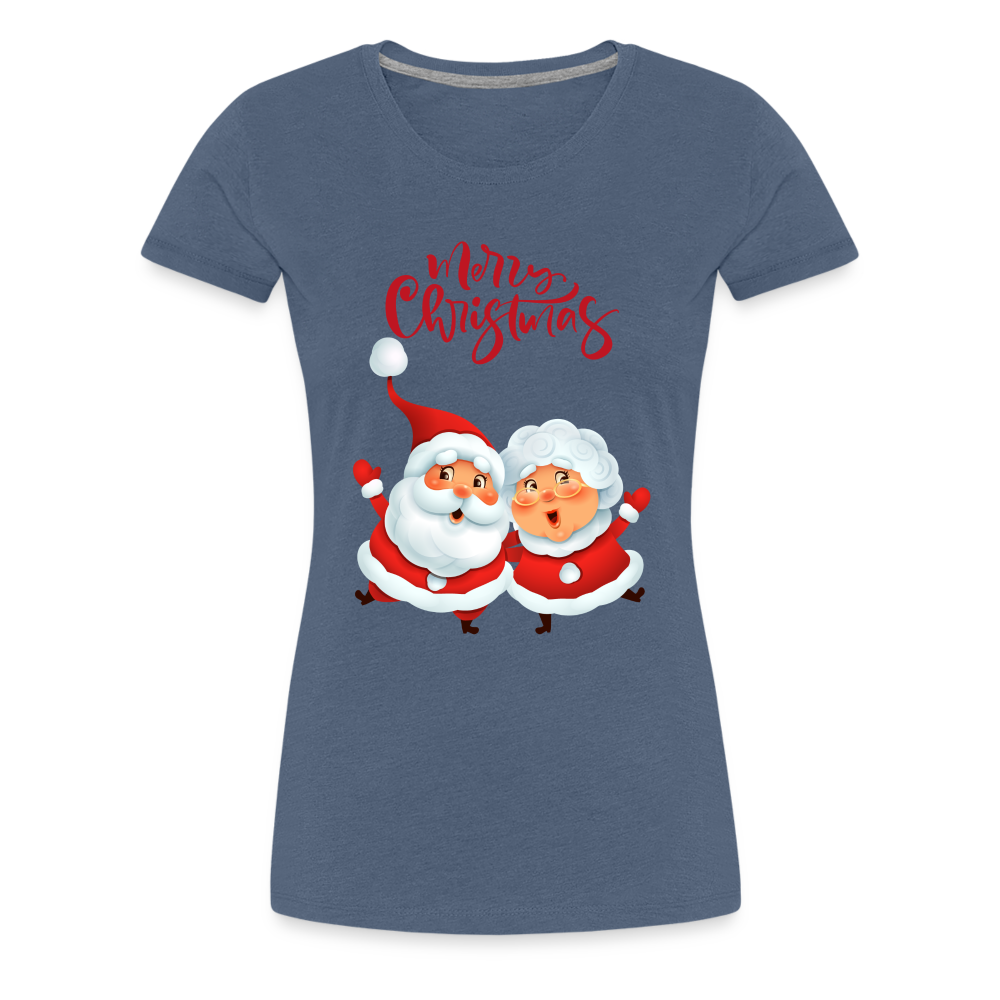 Frauen Premium T-Shirt - Santa & Mrs. Clause - Blau meliert