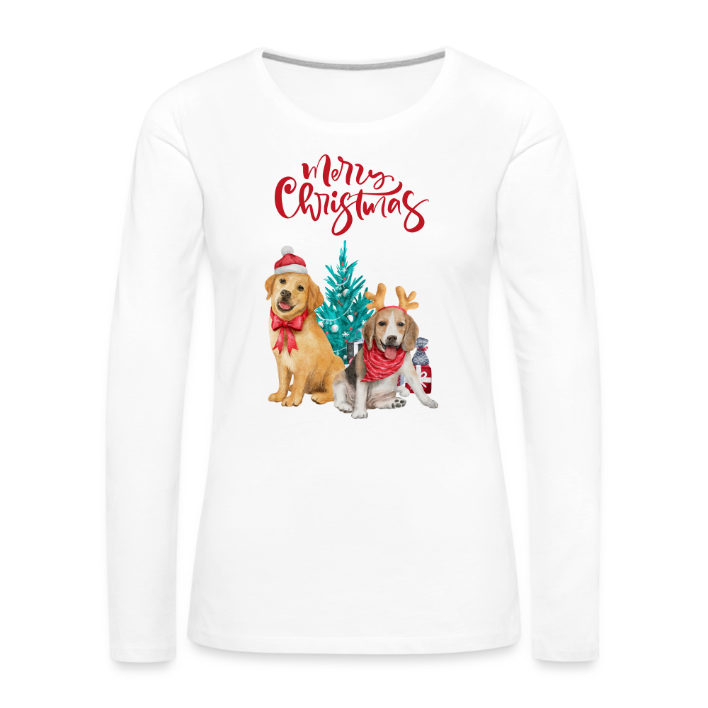 Frauen Premium Langarmshirt - Christmas Dogs - weiß