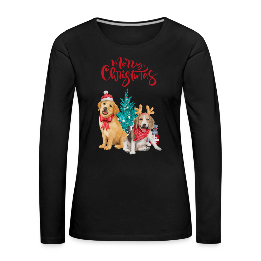 Frauen Premium Langarmshirt - Christmas Dogs - Schwarz