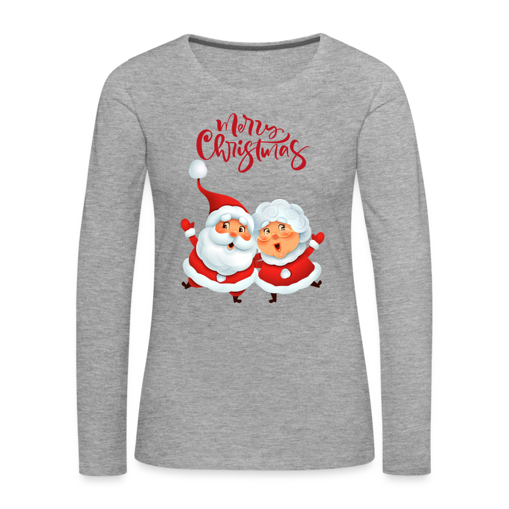 Frauen Premium Langarmshirt - Santa & Mrs. Clause - Grau meliert