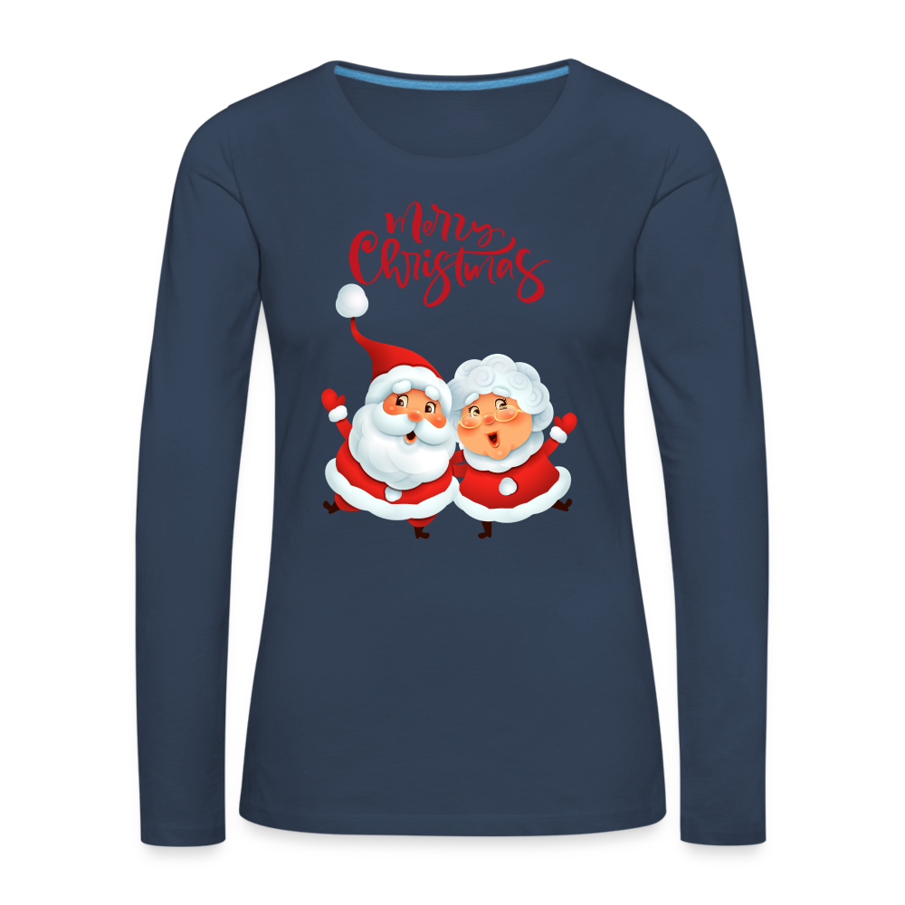 Frauen Premium Langarmshirt - Santa & Mrs. Clause - Navy