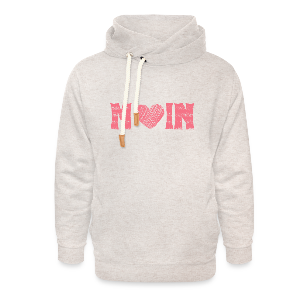 Unisex Schalkragen Hoodie - Moin Herz (rosa) - Beige meliert