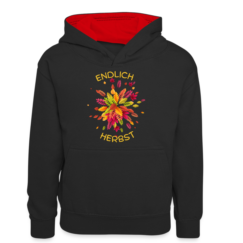 Teenager Kontrast-Hoodie - Endlich Herbst - Schwarz/Rot