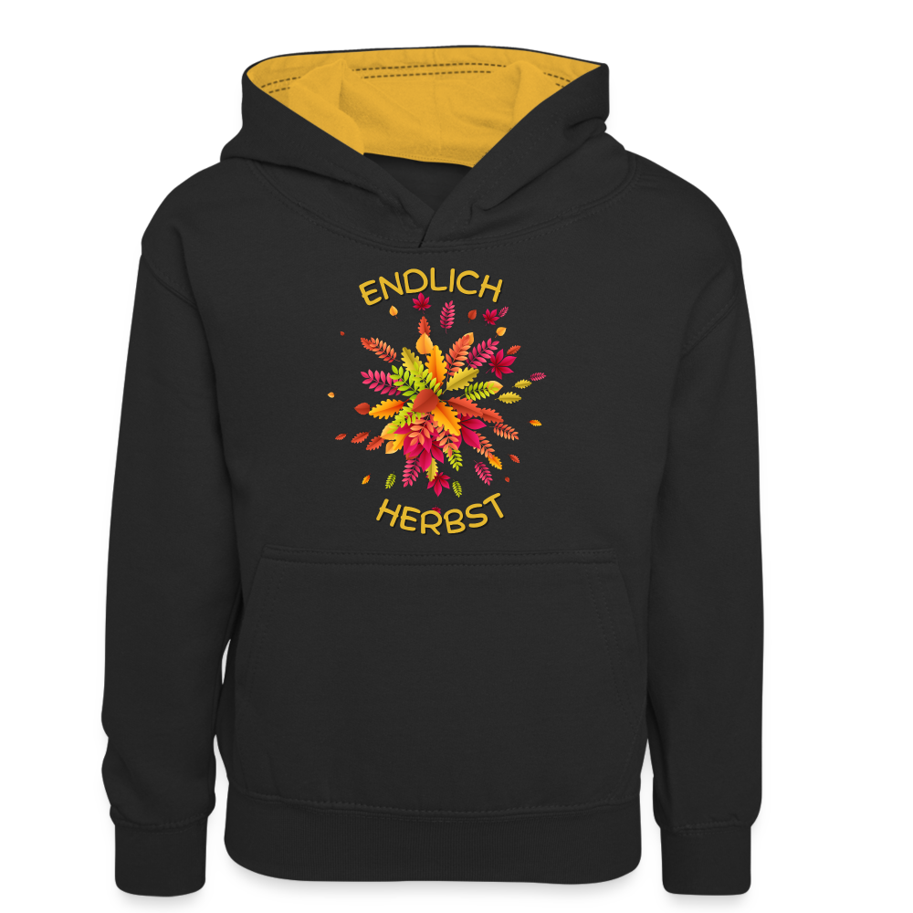 Teenager Kontrast-Hoodie - Endlich Herbst - Schwarz/Gold