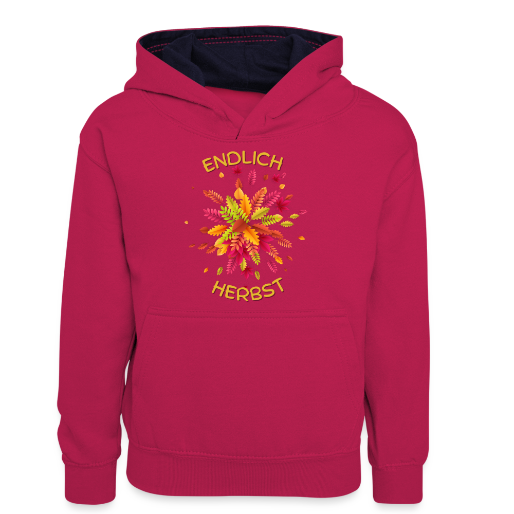 Teenager Kontrast-Hoodie - Endlich Herbst - Pink/Navy