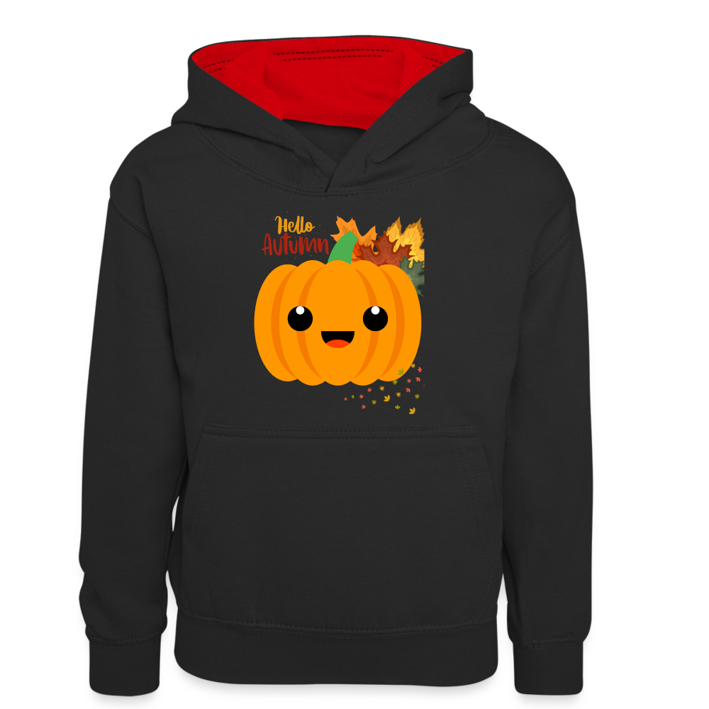 Teenager Kontrast-Hoodie - Hello Autumn - Schwarz/Rot