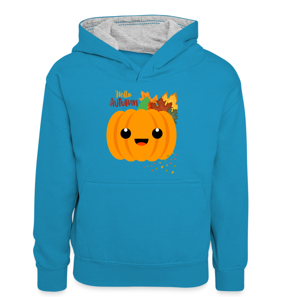 Teenager Kontrast-Hoodie - Hello Autumn - Pfauenblau/Grau meliert