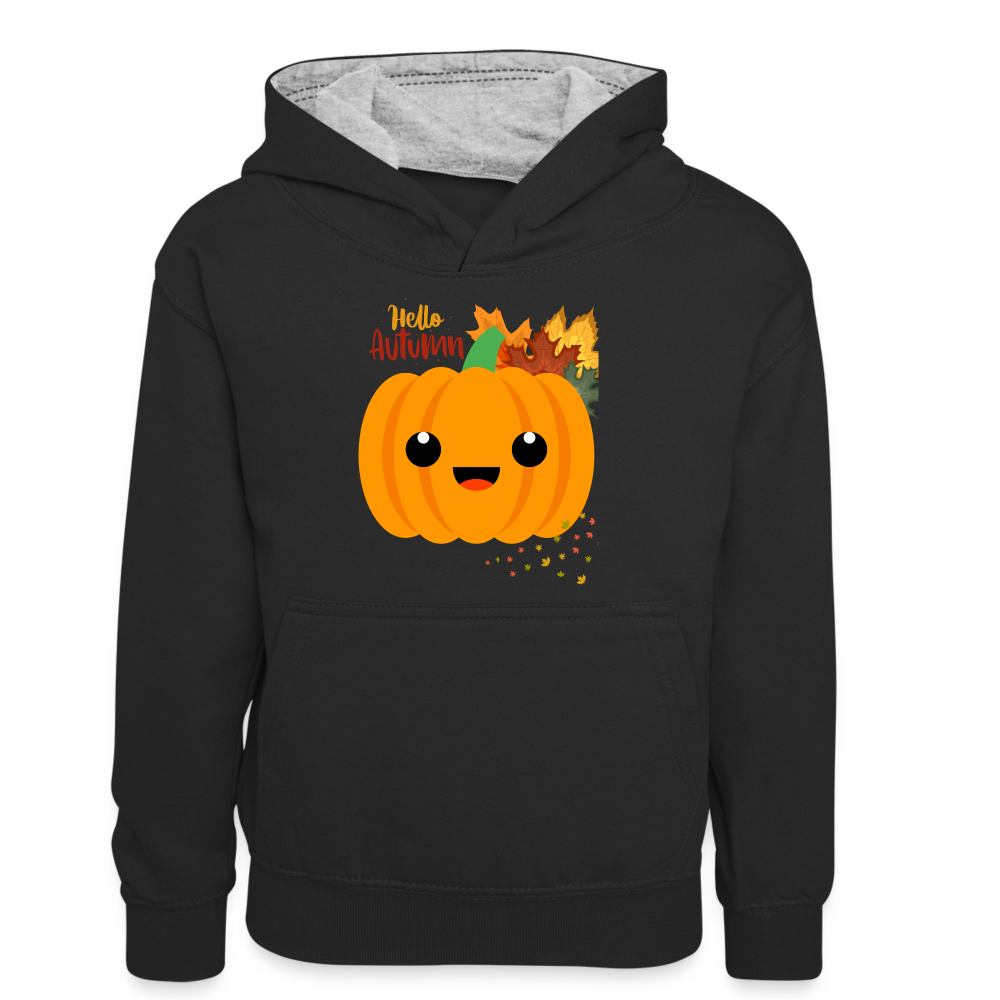 Teenager Kontrast-Hoodie - Hello Autumn - Schwarz/Grau meliert