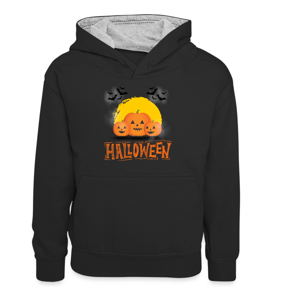 Teenager Kontrast-Hoodie - Halloween Kürbisse - Schwarz/Grau meliert