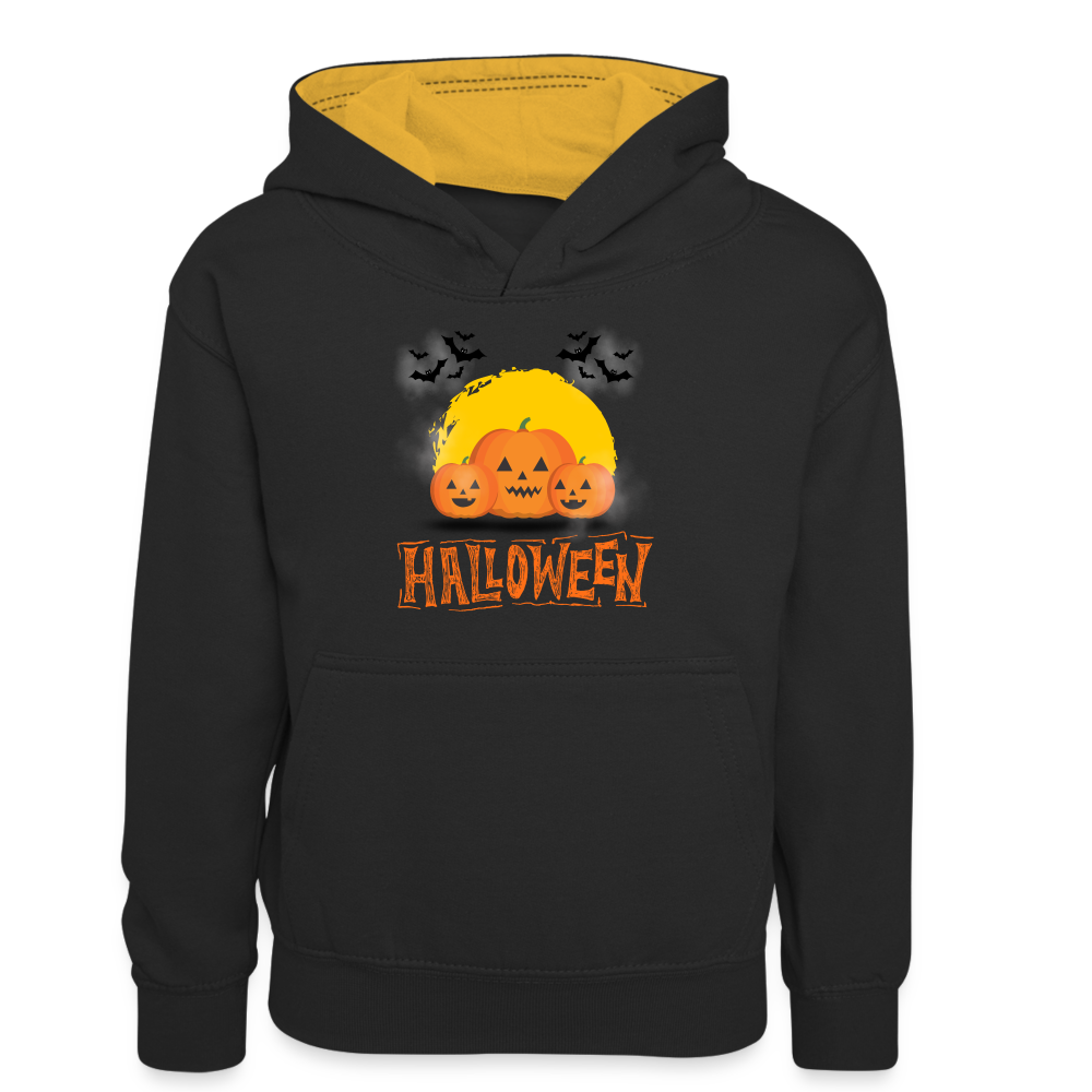 Teenager Kontrast-Hoodie - Halloween Kürbisse - Schwarz/Gold