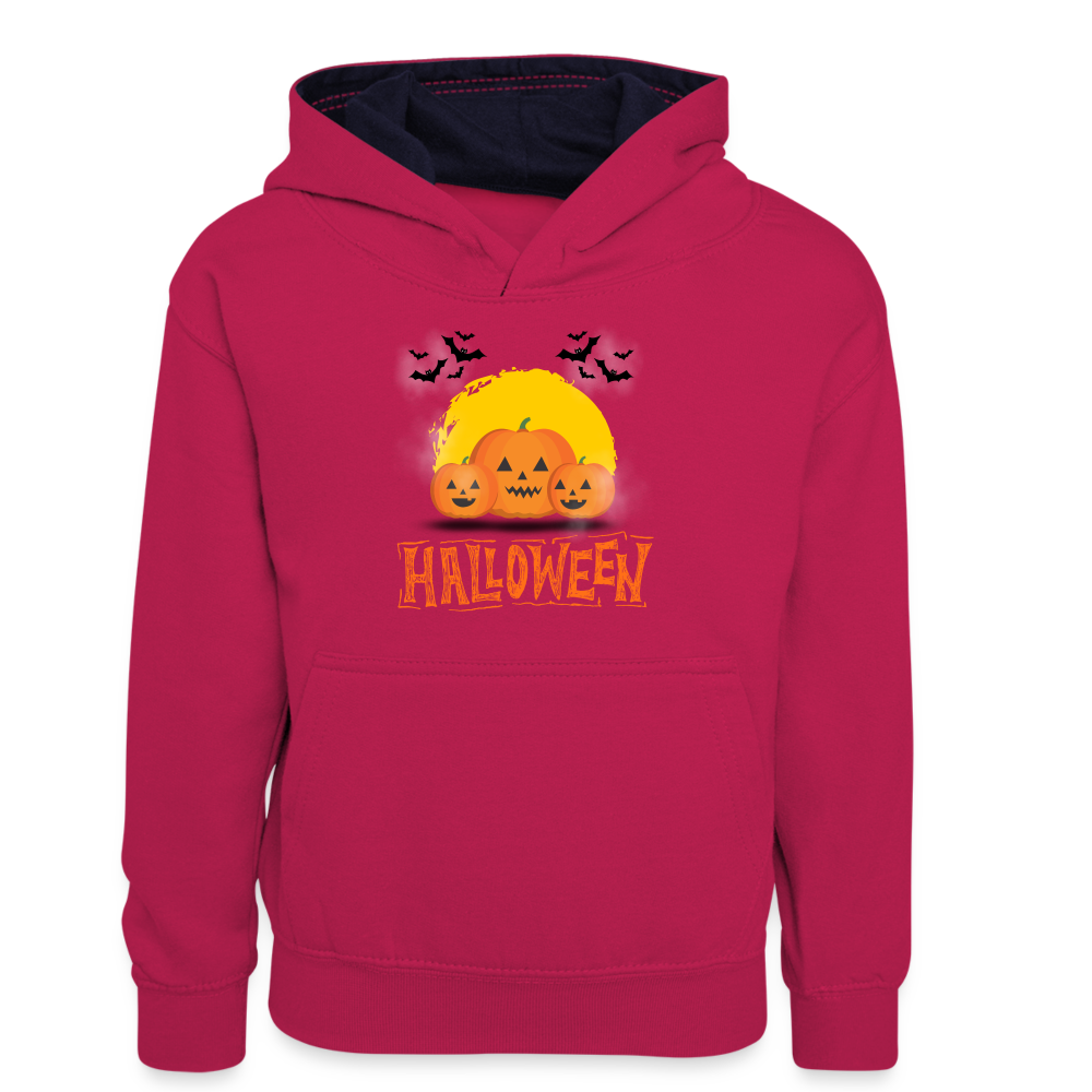 Teenager Kontrast-Hoodie - Halloween Kürbisse - Pink/Navy