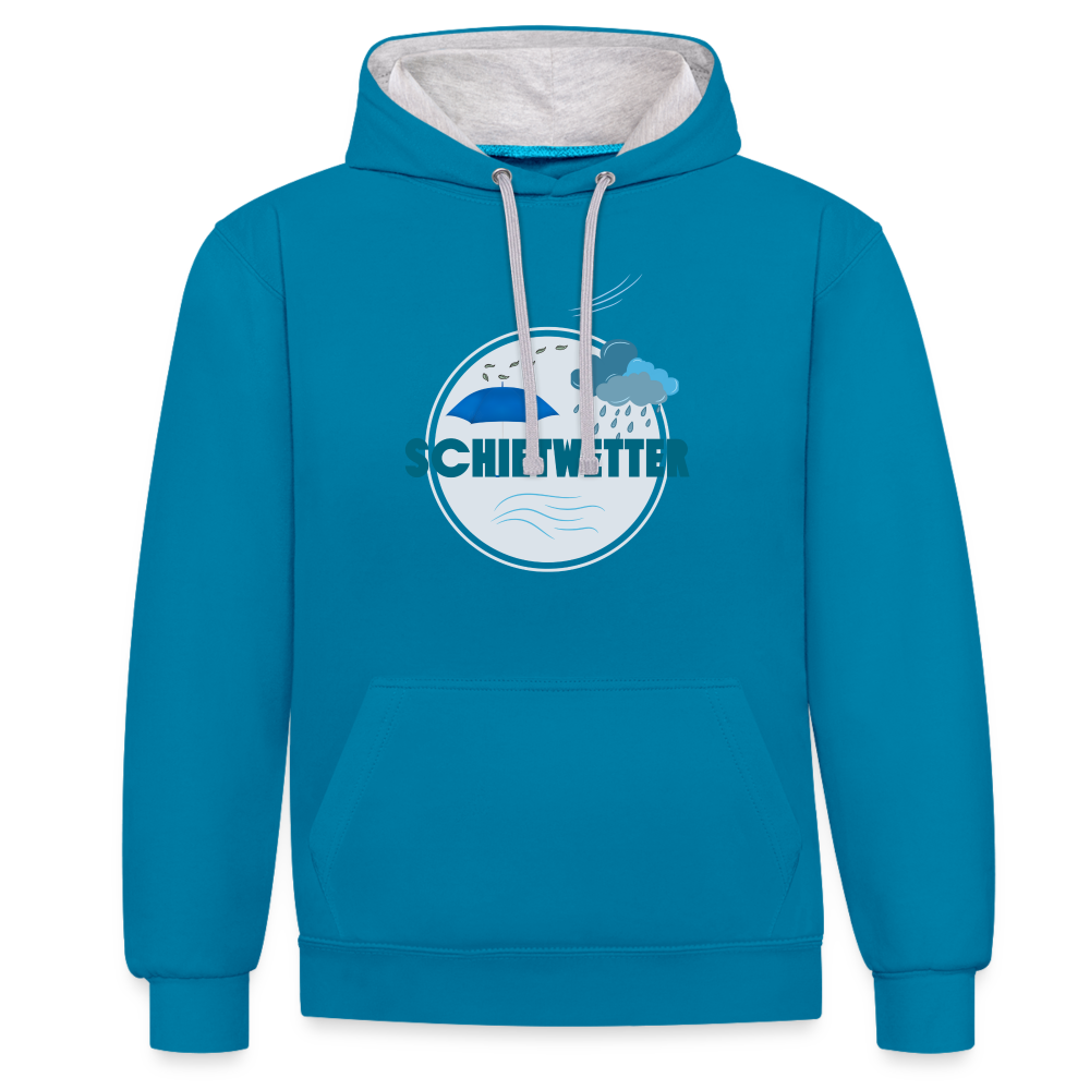 Kontrast-Hoodie - Schietwetter rund - Pfauenblau/Grau meliert