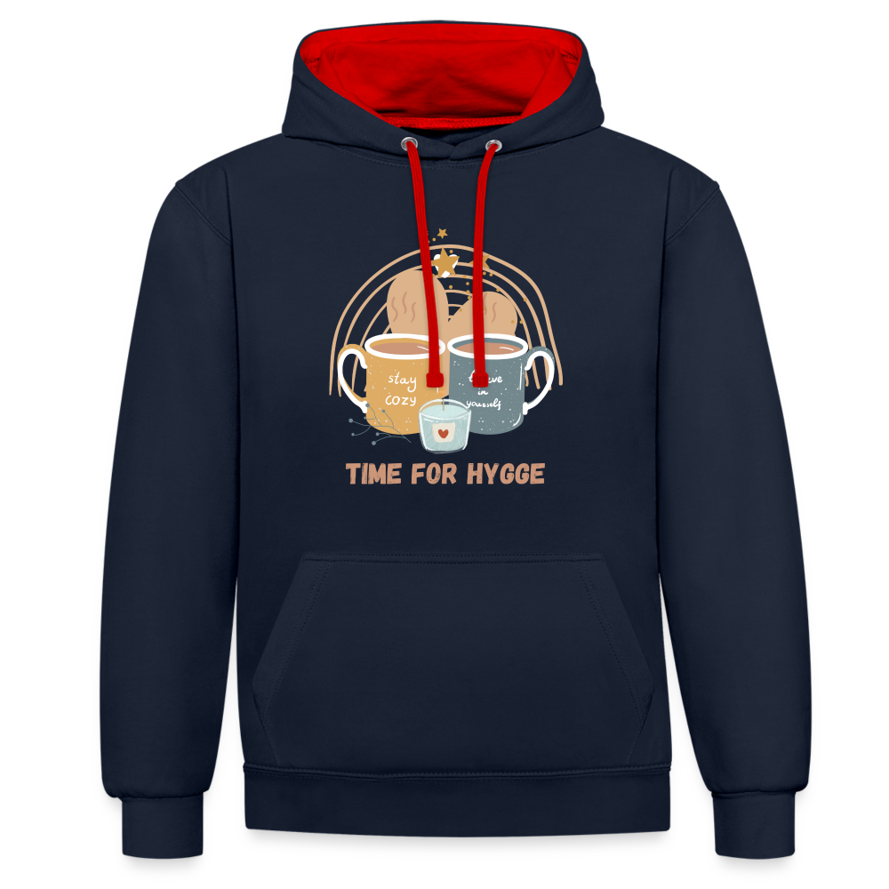 Kontrast-Hoodie  - Time for Hygge Cup - Navy/Rot