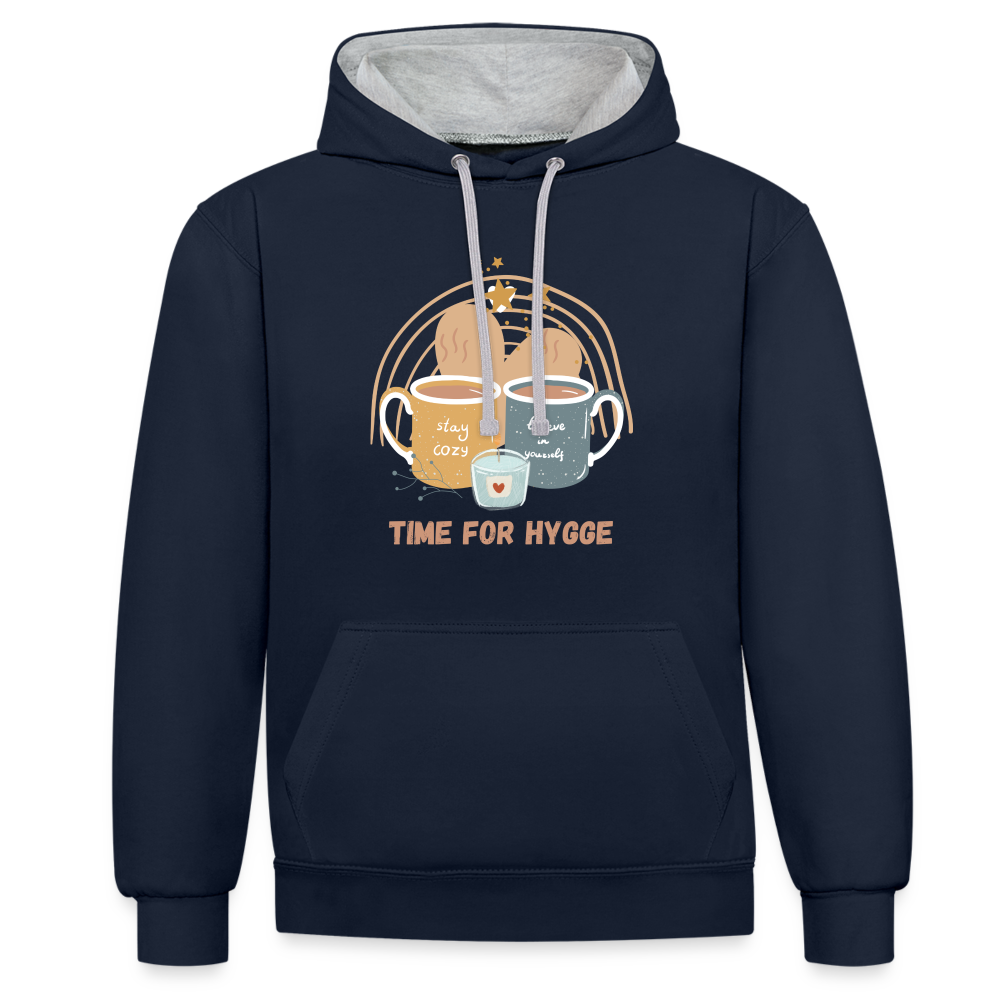 Kontrast-Hoodie  - Time for Hygge Cup - Navy/Grau meliert