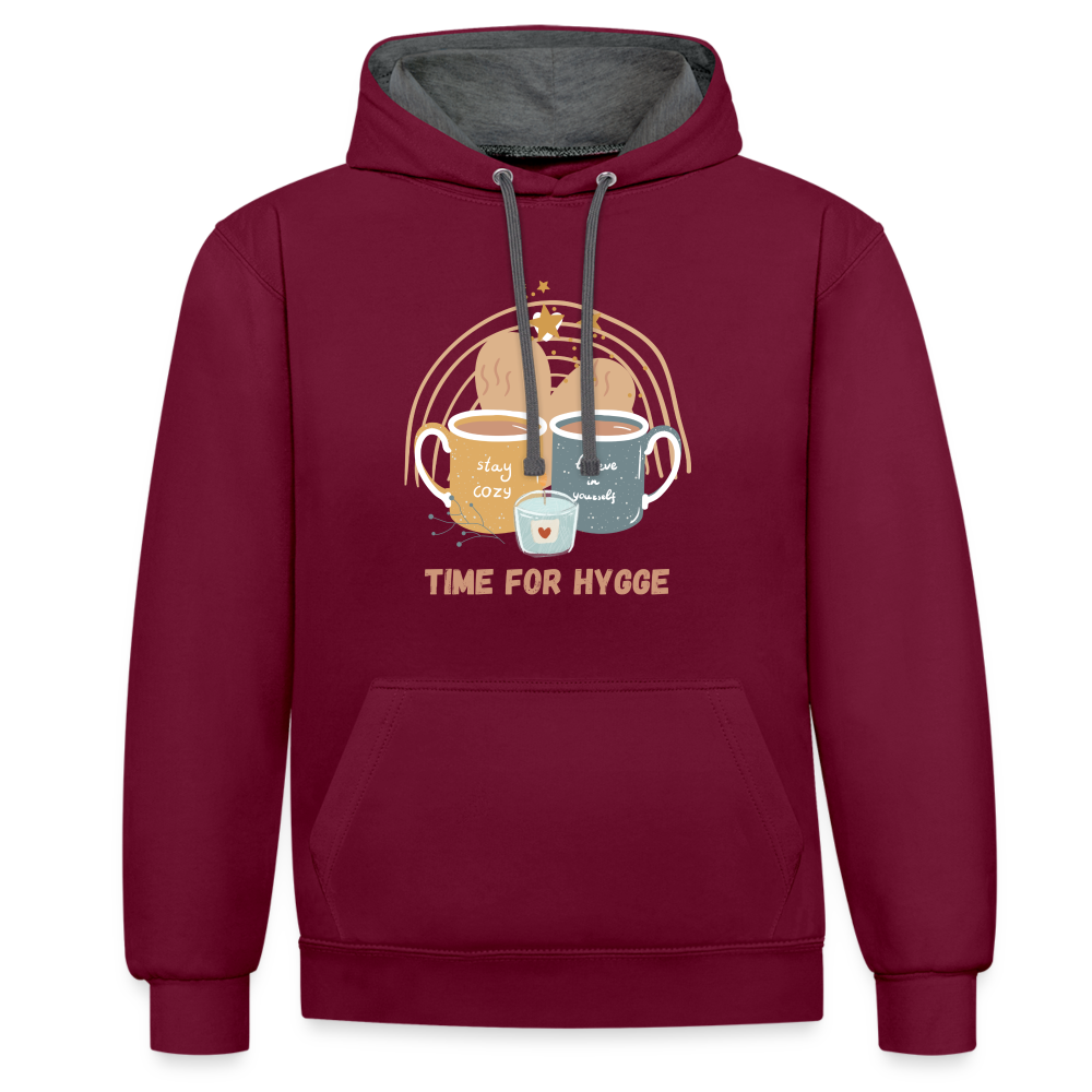 Kontrast-Hoodie  - Time for Hygge Cup - Weinrot/Anthrazit