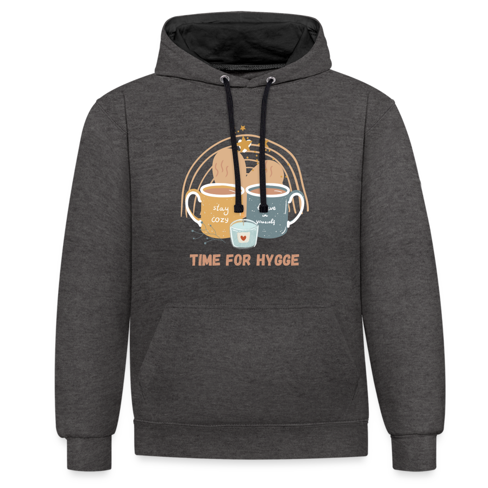 Kontrast-Hoodie  - Time for Hygge Cup - Anthrazit/Schwarz