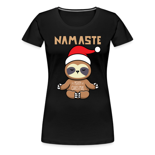 Frauen Premium T-Shirt - Christmas Yoga Faultier - Schwarz