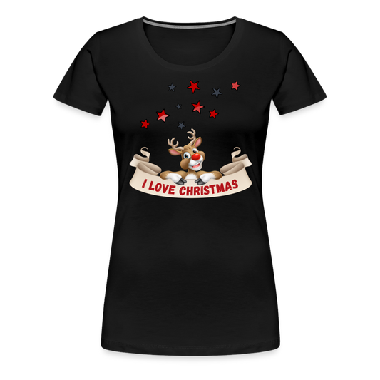 Frauen Premium T-Shirt - I love Christmas Rudolph - Schwarz