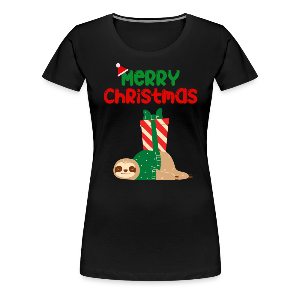 Frauen Premium T-Shirt - Merry Christmas Faultier schlafend - Schwarz