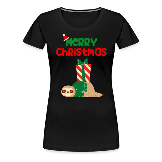 Frauen Premium T-Shirt - Merry Christmas Faultier schlafend - Schwarz