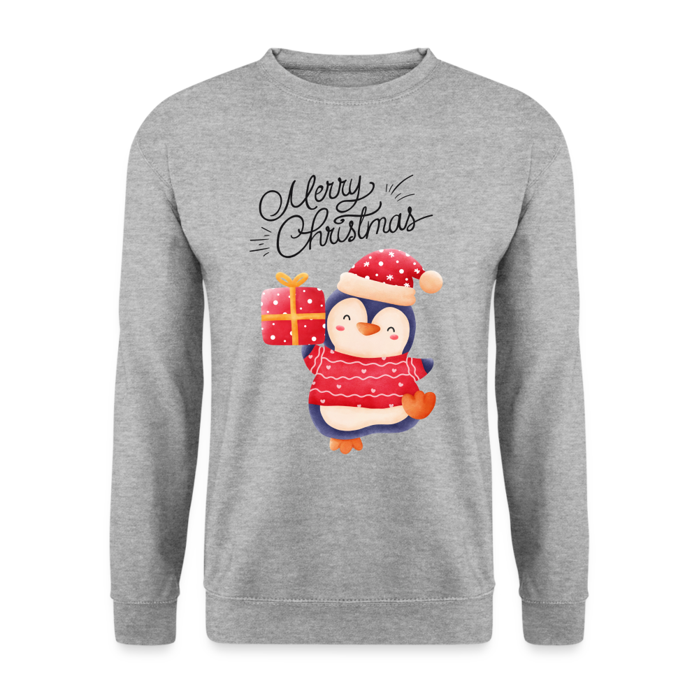 Unisex Pullover - Merry Christmas Penguin - Weißgrau meliert