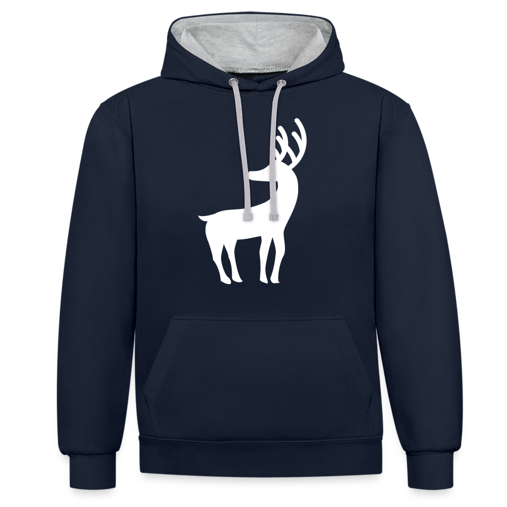 Kontrast-Hoodie - Weißer Elch - Navy/Grau meliert