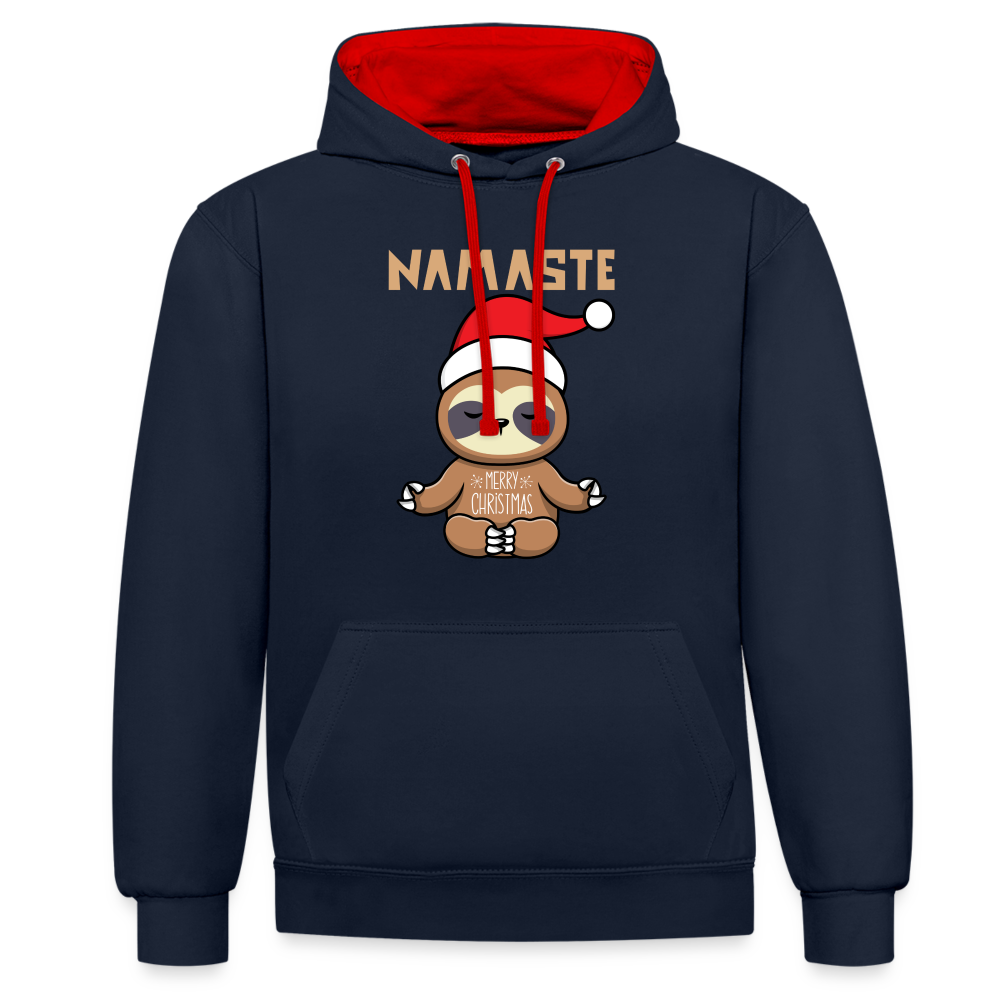 Kontrast-Hoodie - Christmas Yoga Faultier - Navy/Rot