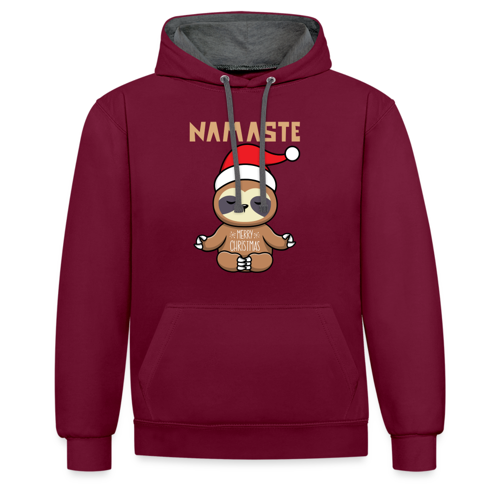 Kontrast-Hoodie - Christmas Yoga Faultier - Weinrot/Anthrazit