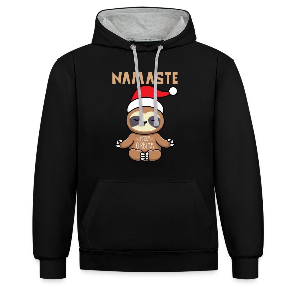 Kontrast-Hoodie - Christmas Yoga Faultier - Schwarz/Grau meliert