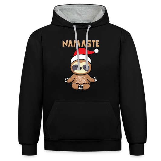 Kontrast-Hoodie - Christmas Yoga Faultier - Schwarz/Grau meliert