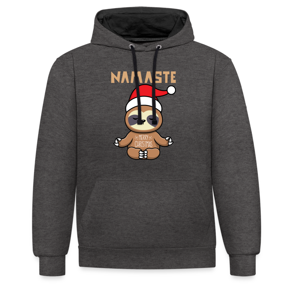 Kontrast-Hoodie - Christmas Yoga Faultier - Anthrazit/Schwarz