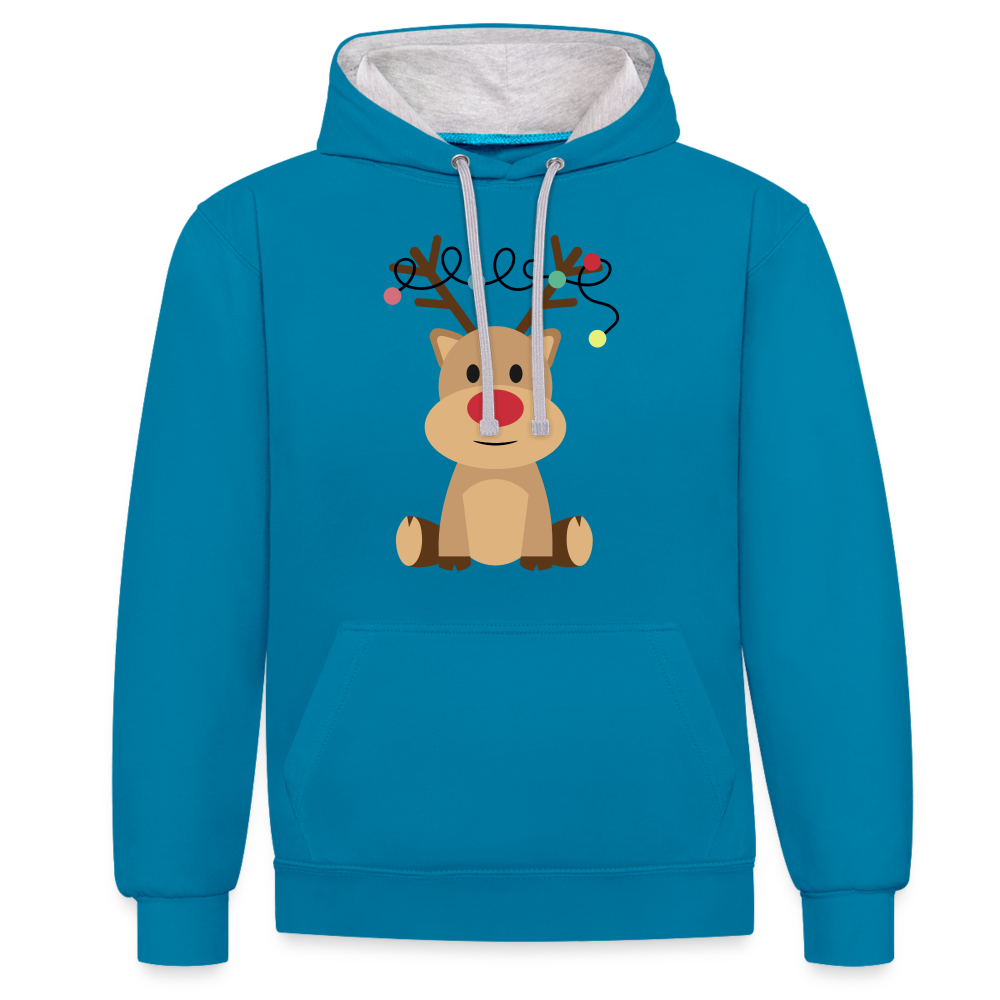 Kontrast-Hoodie - Lichterrudolph - Pfauenblau/Grau meliert