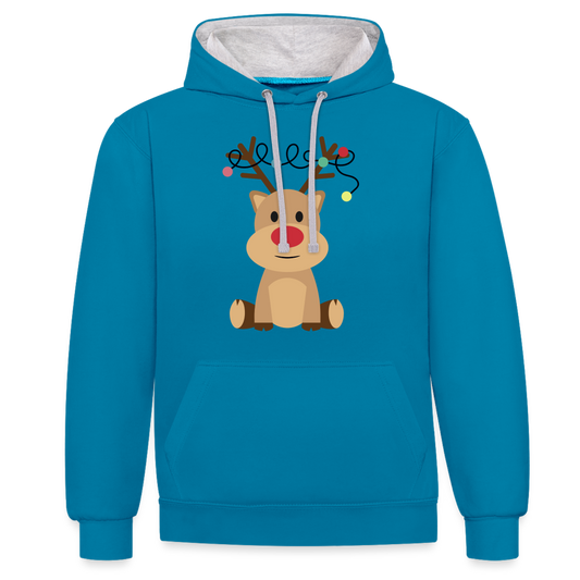 Kontrast-Hoodie - Lichterrudolph - Pfauenblau/Grau meliert